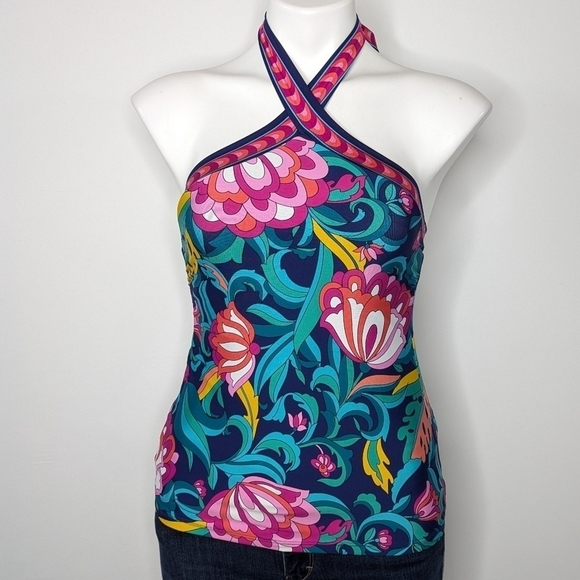 Trina Turk Other - NWT Trina Turk India Garden blue high tie neck reversible tankini bikini top 2